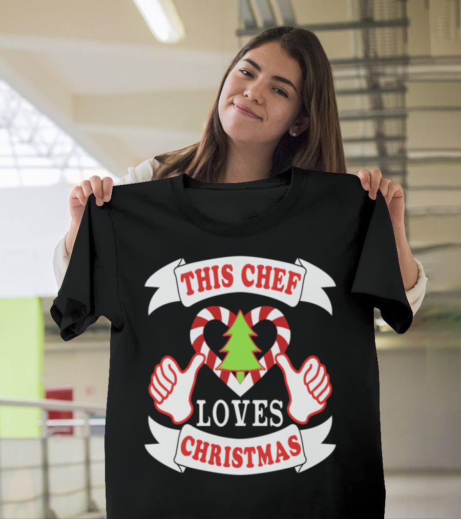 This Chef Loves Christmas Tree Candy Cane Thumbs Up T-Shirt