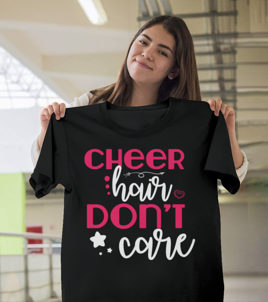 Cheer Hair Don't Care Stars and Heart T-Shirt