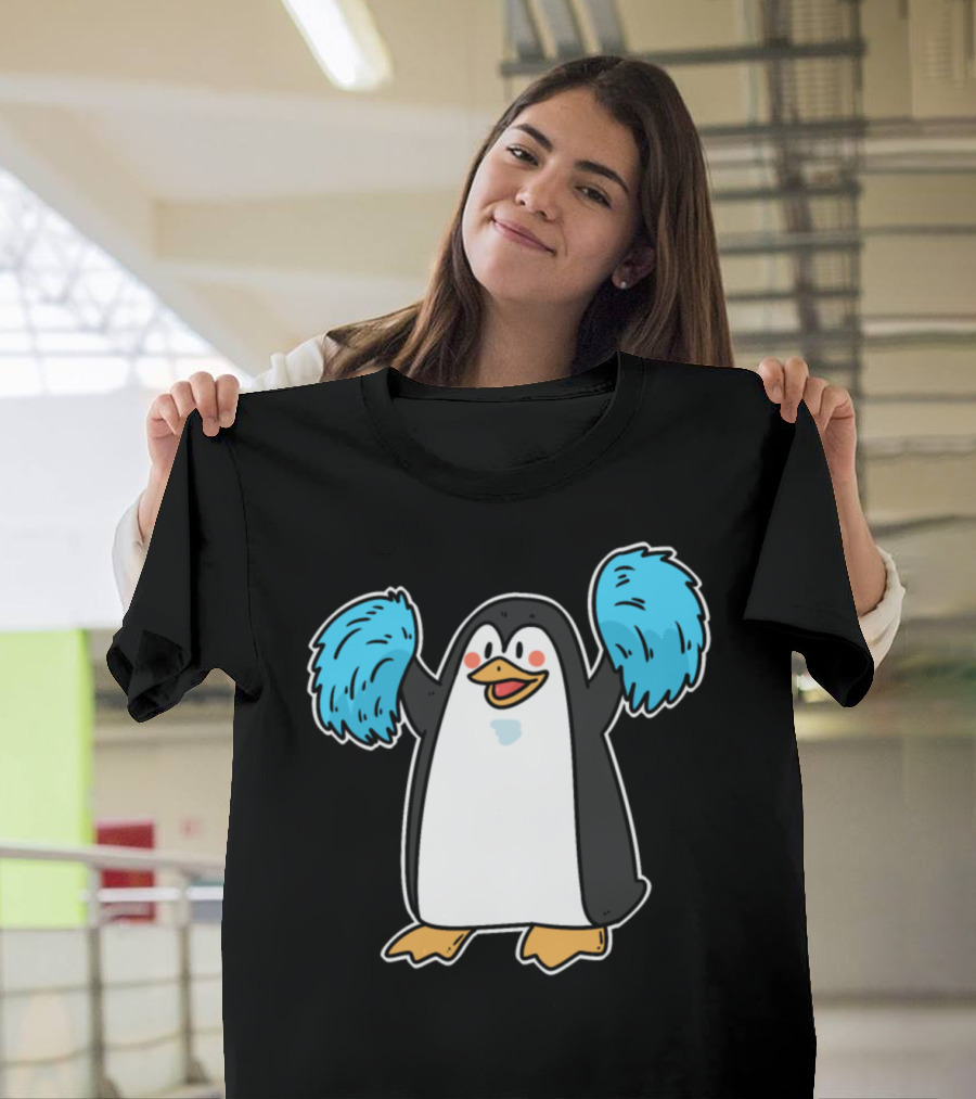 Cheerleader Cheerleading Penguin with Pom-Poms Football Dance T-Shirt