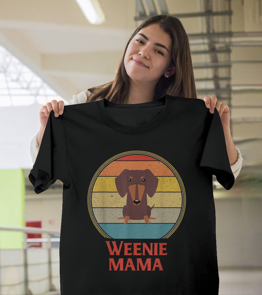 Vintage Weenie Mama Funny Dachshund Retro Rainbow Stripes T-Shirt