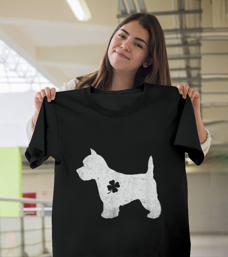 Westie Dog with Four-Leaf Clover Irish St Patrick's Day T-Shirt