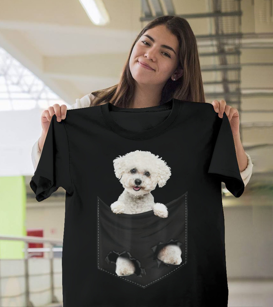 Bichon Frise Dog in Torn Pocket T-Shirt