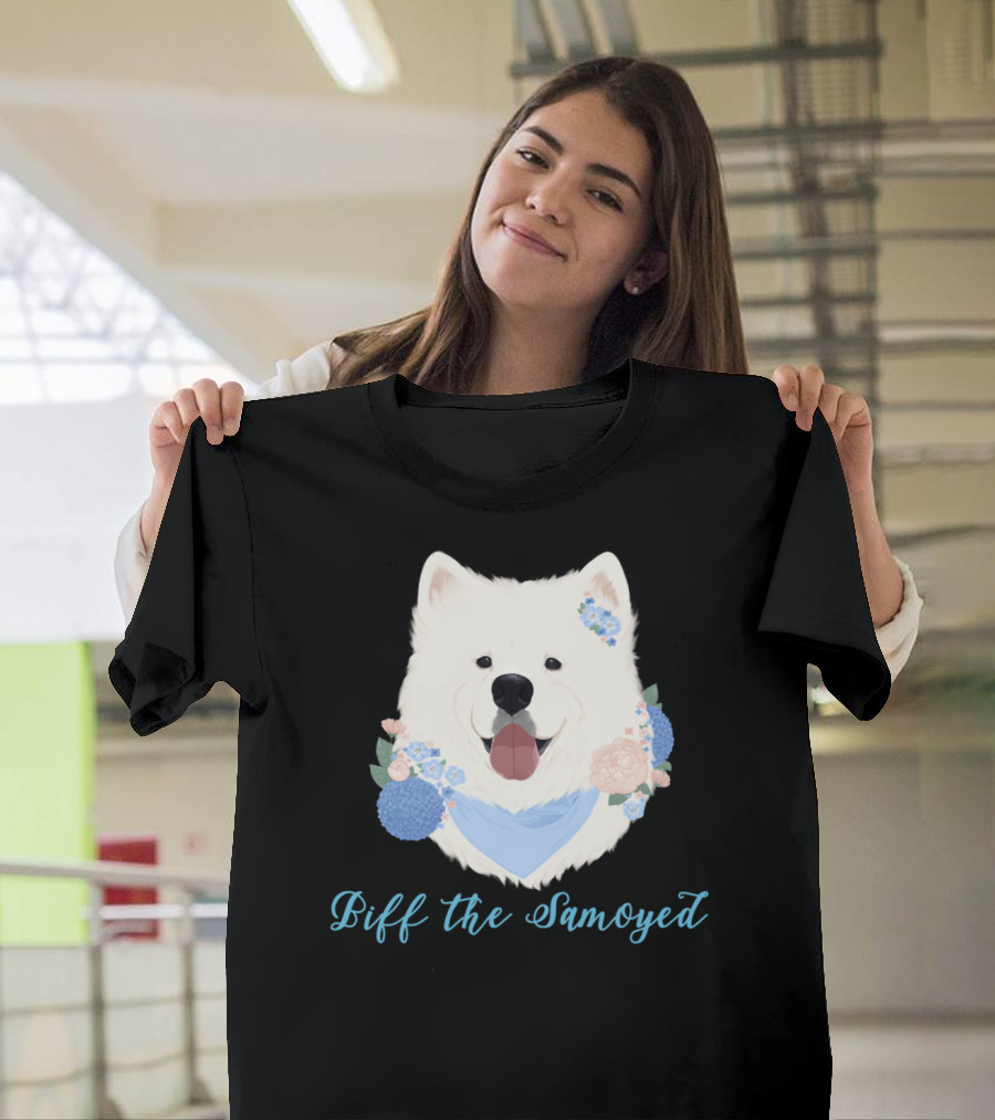 Biff The Samoyed Blue Floral Bandana T-Shirt