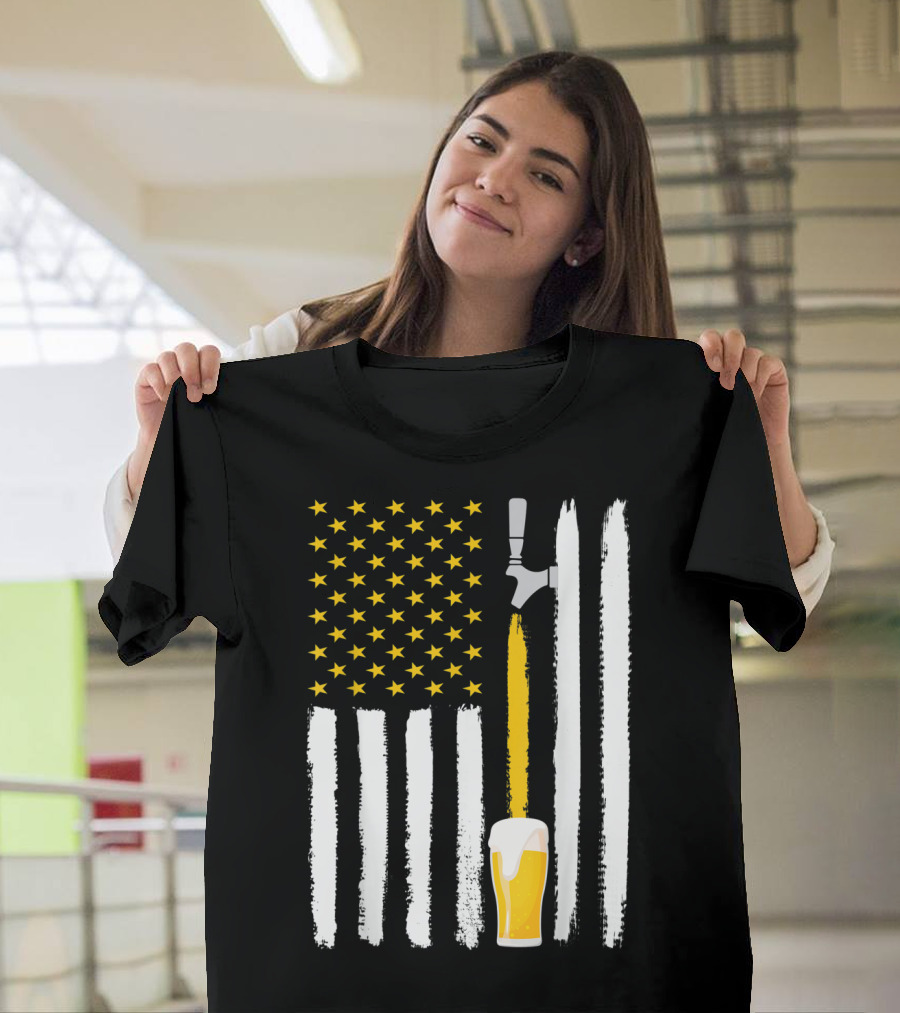 Craft Beer Pouring Tap American Flag USA 4th July Brewery T-Shirt