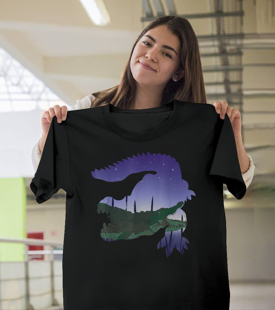 Crocodile Alligator Africa Reptile Night Sky T-Shirt