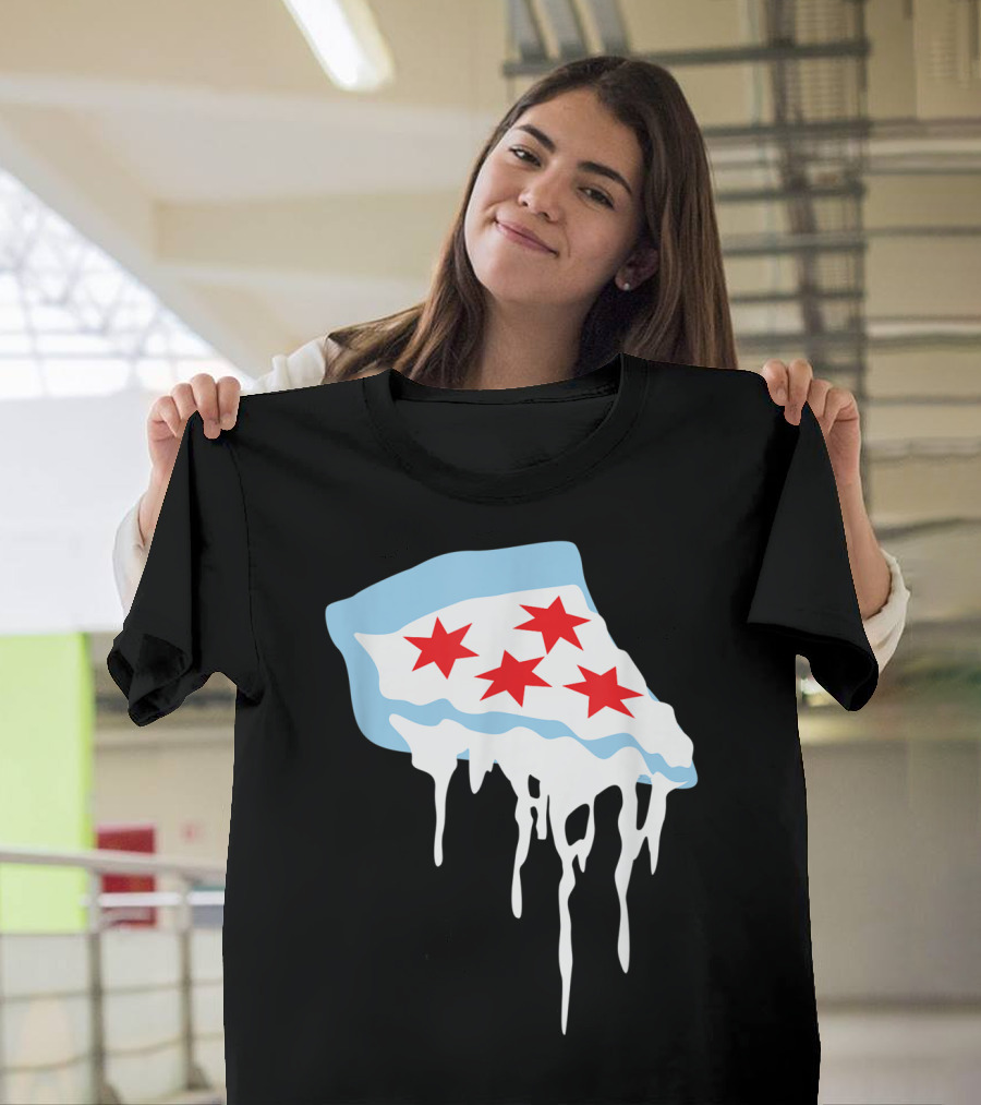 Deep Dish Chicago Flag Melting Pizza Slice T-Shirt