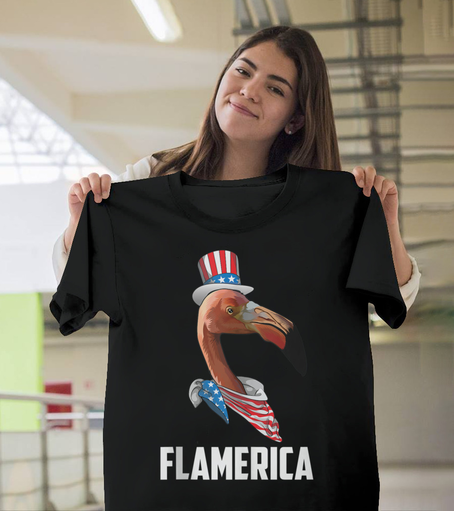 Flamerica Patriotic Flamingo with Top Hat T-Shirt
