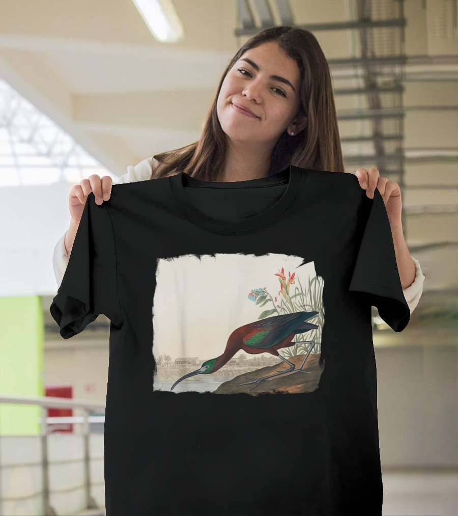 Glossy Ibis Bird Vintage Nature Scene T-Shirt