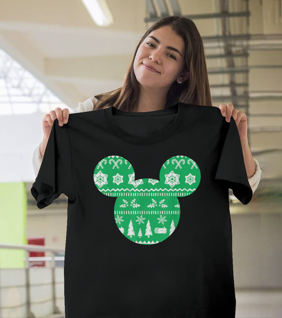 Disney Mickey Mouse Christmas Snowflakes Candy Canes Trees Holiday T-Shirt