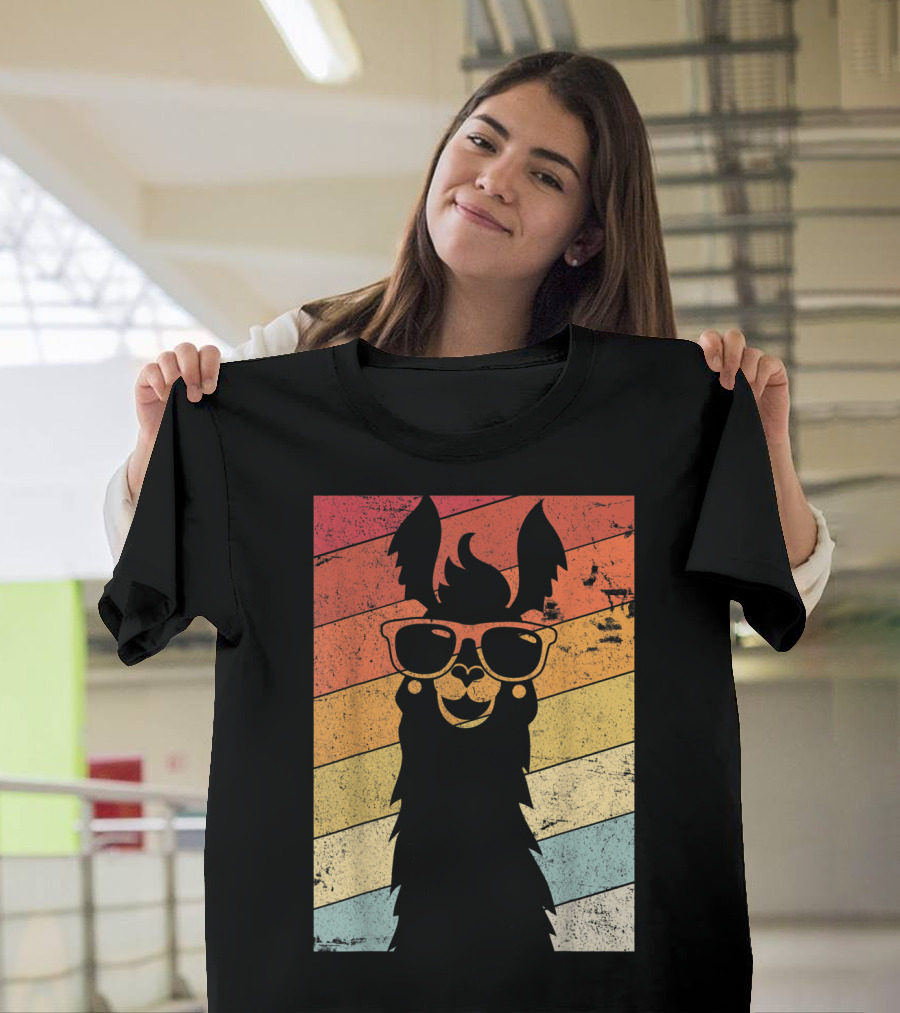 Llama Style Retro Sunset Alpaca with Sunglasses T-Shirt