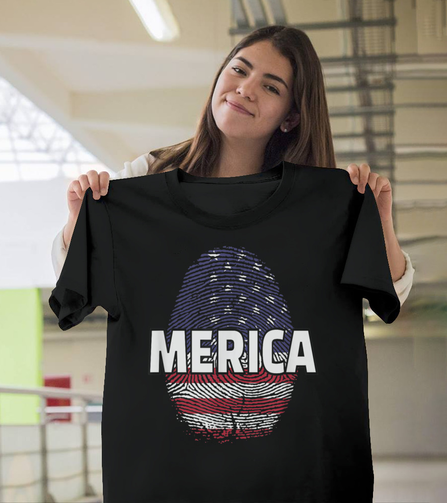 MERICA Fingerprint American Flag 4th of July T-Shirt