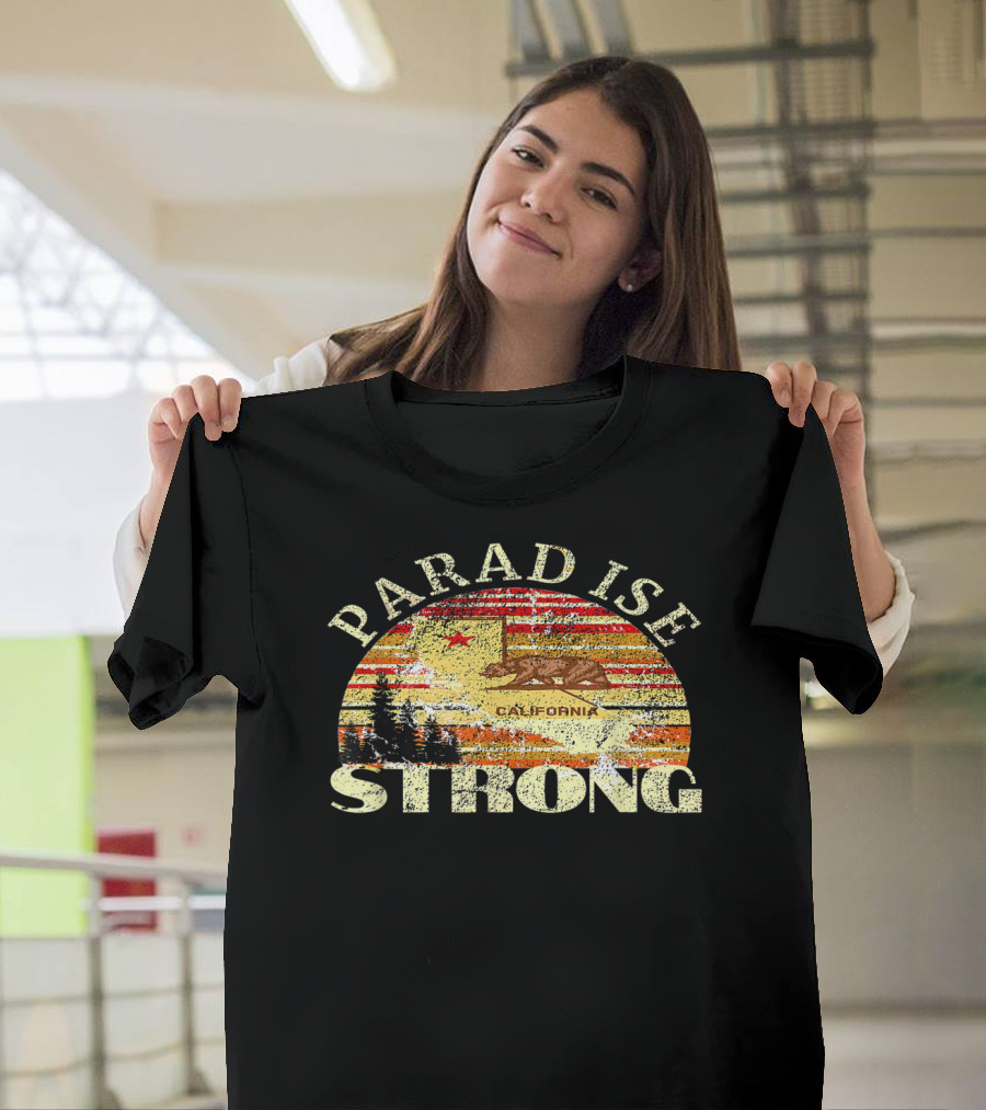 Paradise California Strong Campfire Bear Flag Stripes T-Shirt