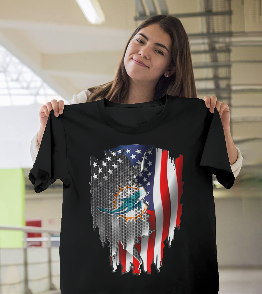 Retro Miami Dolphins Vintage American Flag Fusion T-Shirt