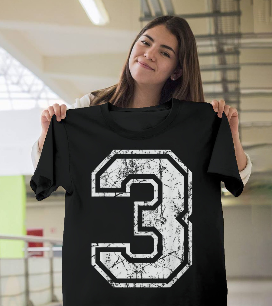 Grunge Number 3 Sports Jersey Fan Team Player T-Shirt