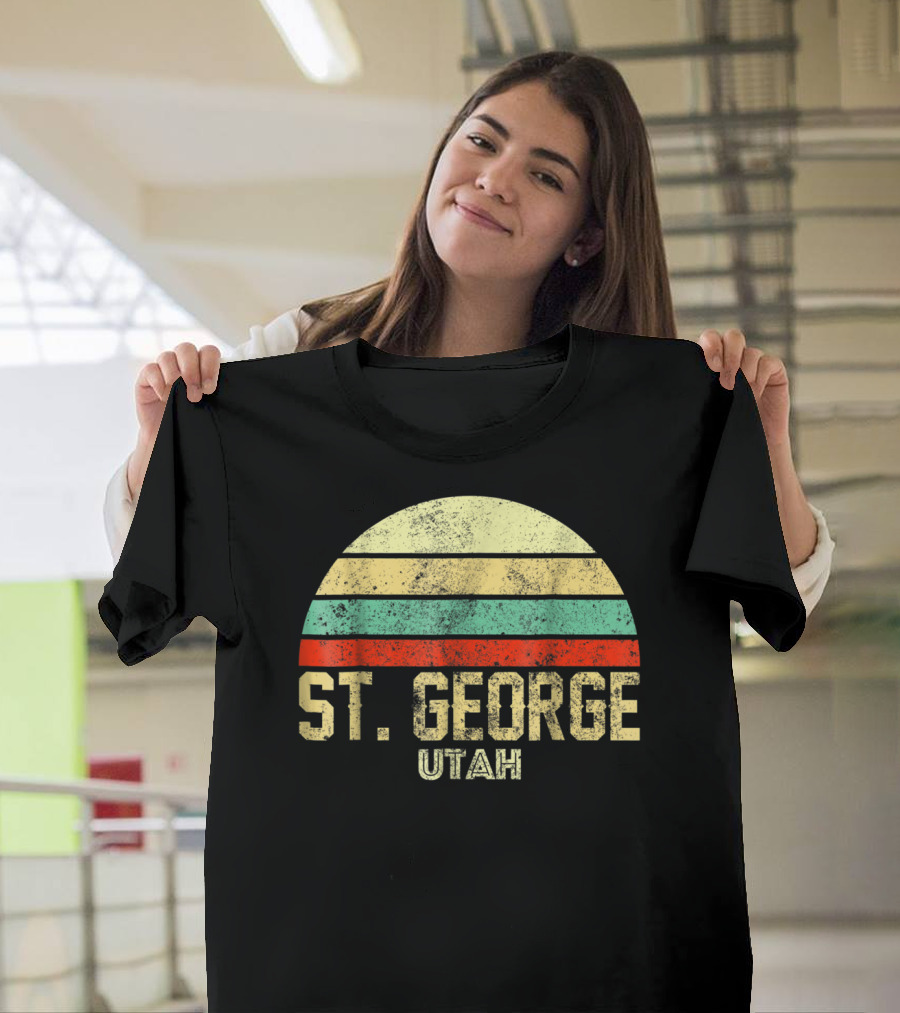 St. George Utah Vintage Retro Sunset Stripe T-Shirt