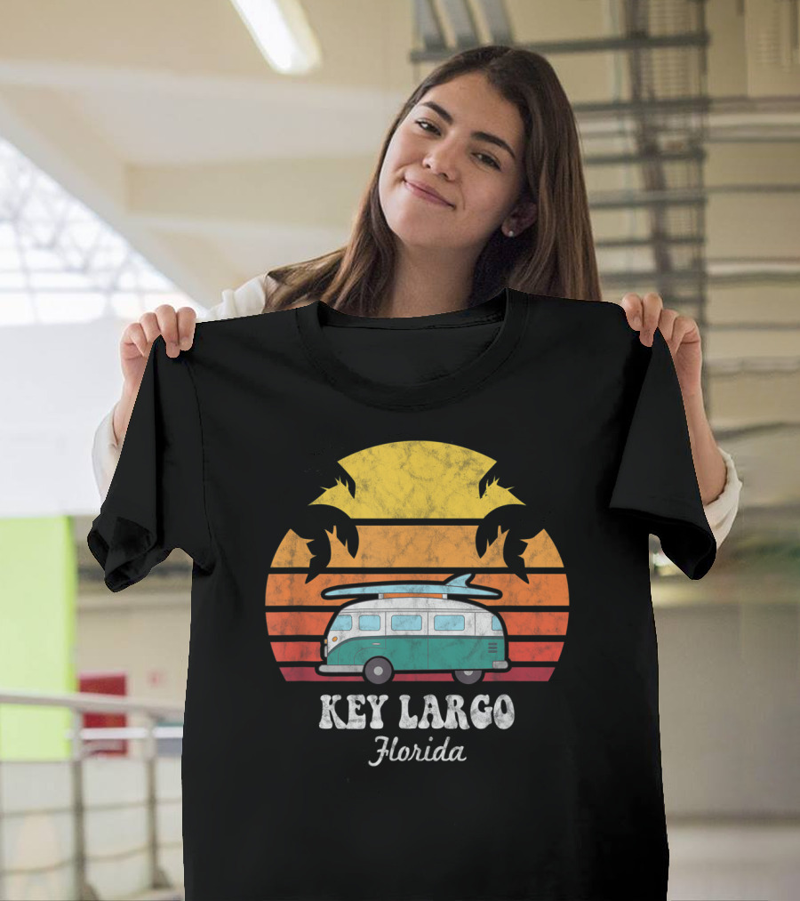 Key Largo Florida VW Camper Retro Sunset Palms Surfing 80S T-Shirt