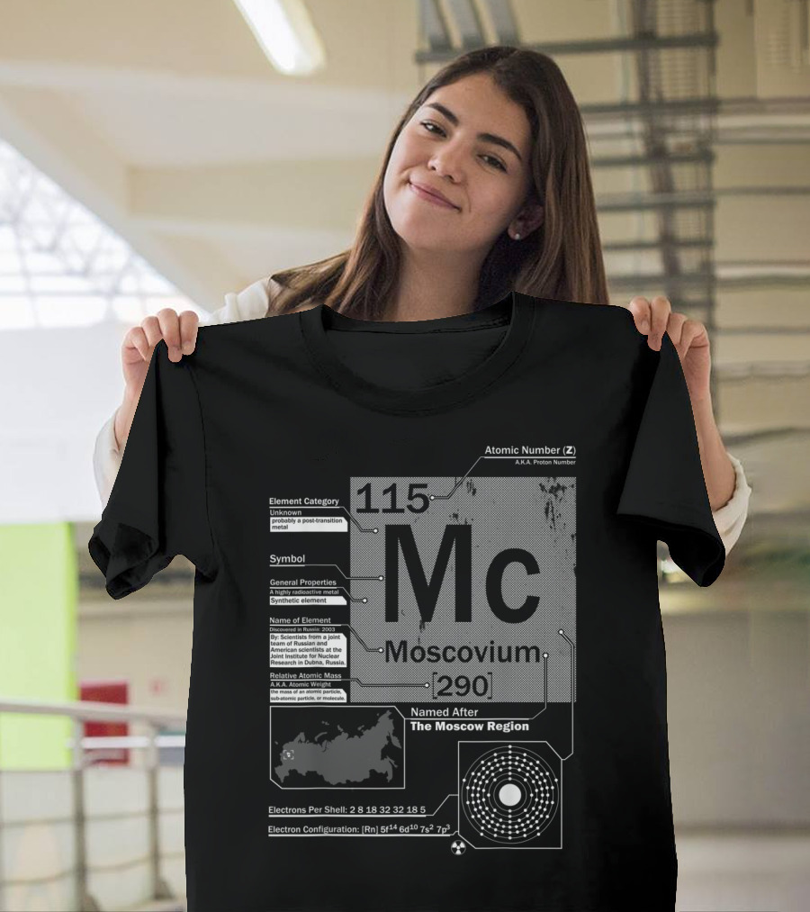 Moscovium 115 Mc Atomic Number Element Category Symbol Map Named After Moscow Electron Configuration T-Shirt