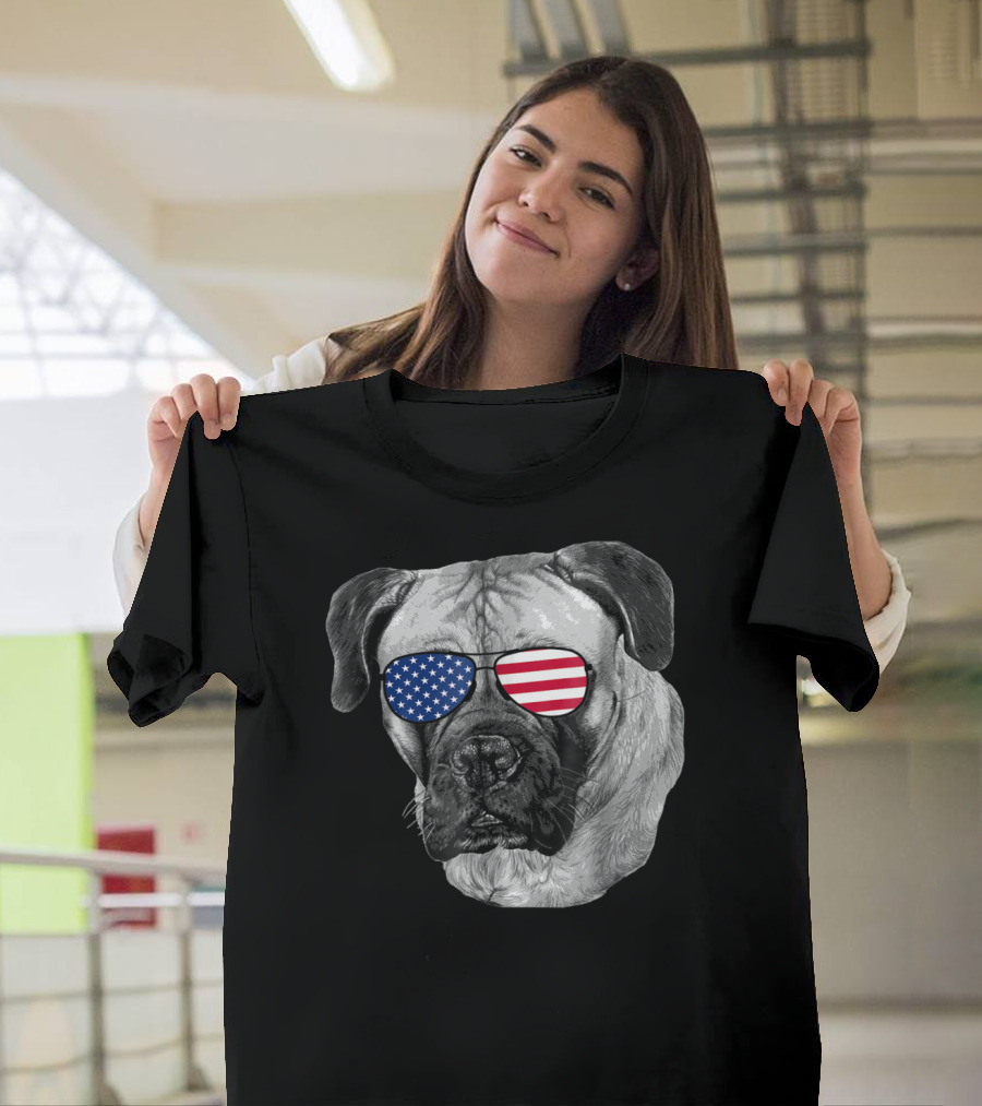 Patriotic Mastiff Dog Merica USA Sunglasses 4th Of July T-Shirt