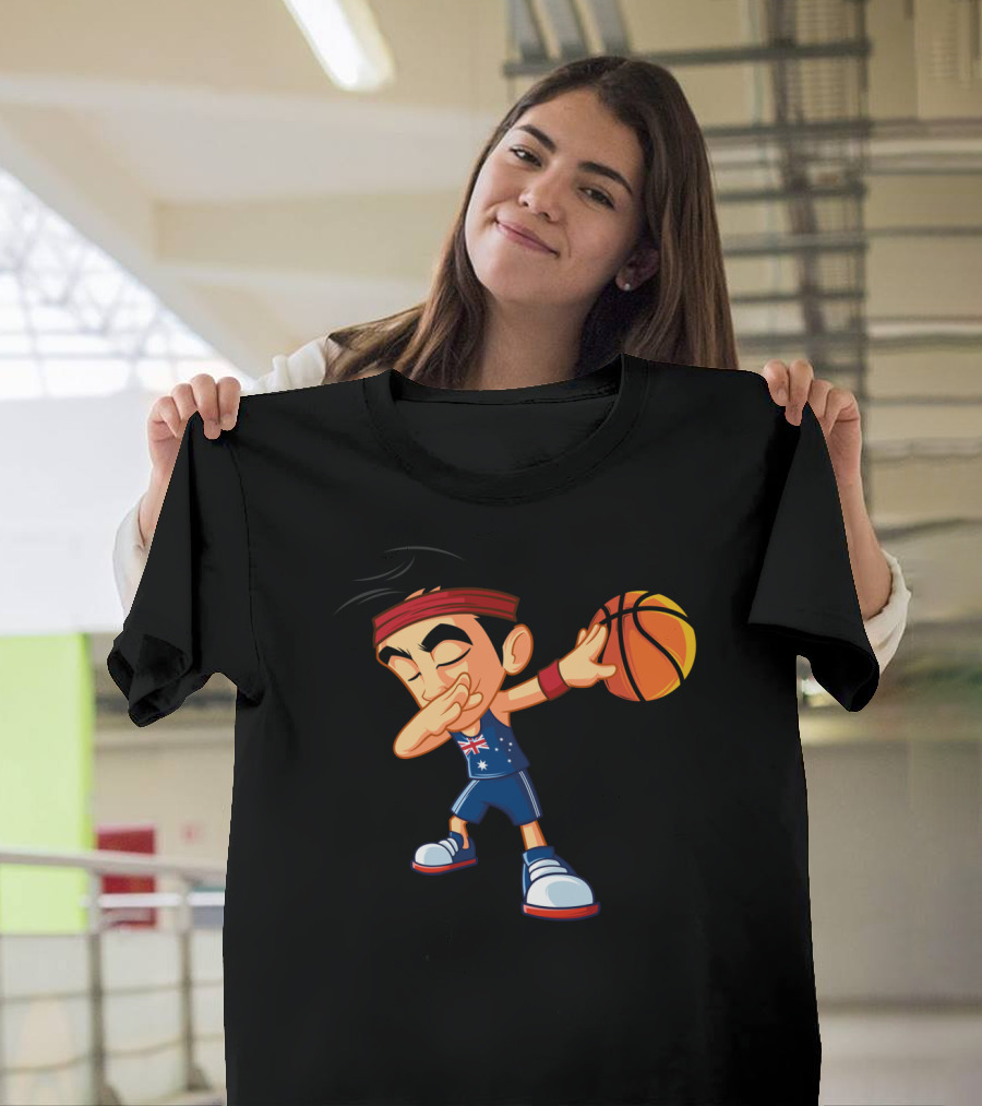 Dabbing Basketball Boy with Australia Flag Jersey and Headband T-Shirt