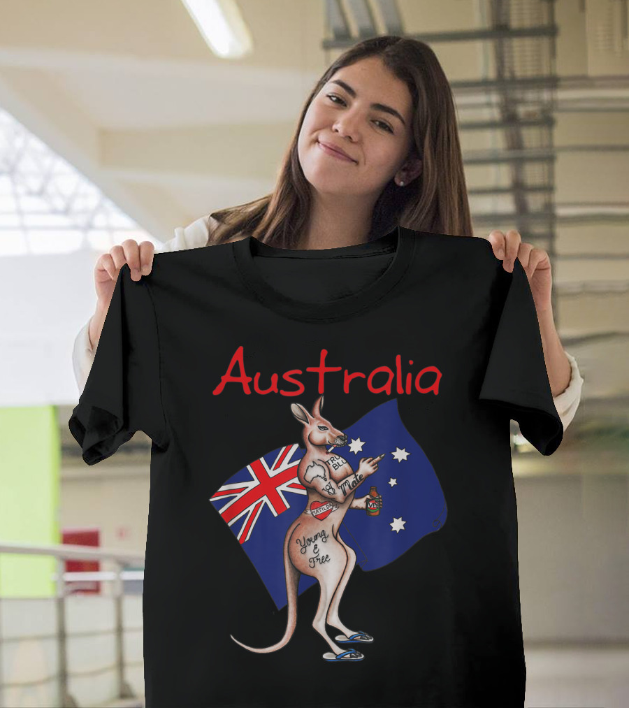 Tattooed Kangaroo Australia Young and Free Women's Rock Valentine's T-Shirt