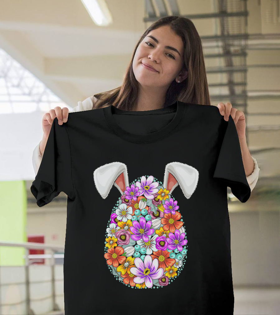 Floral Bunny Ears Easter Egg Costume Rabbit T-Shirt