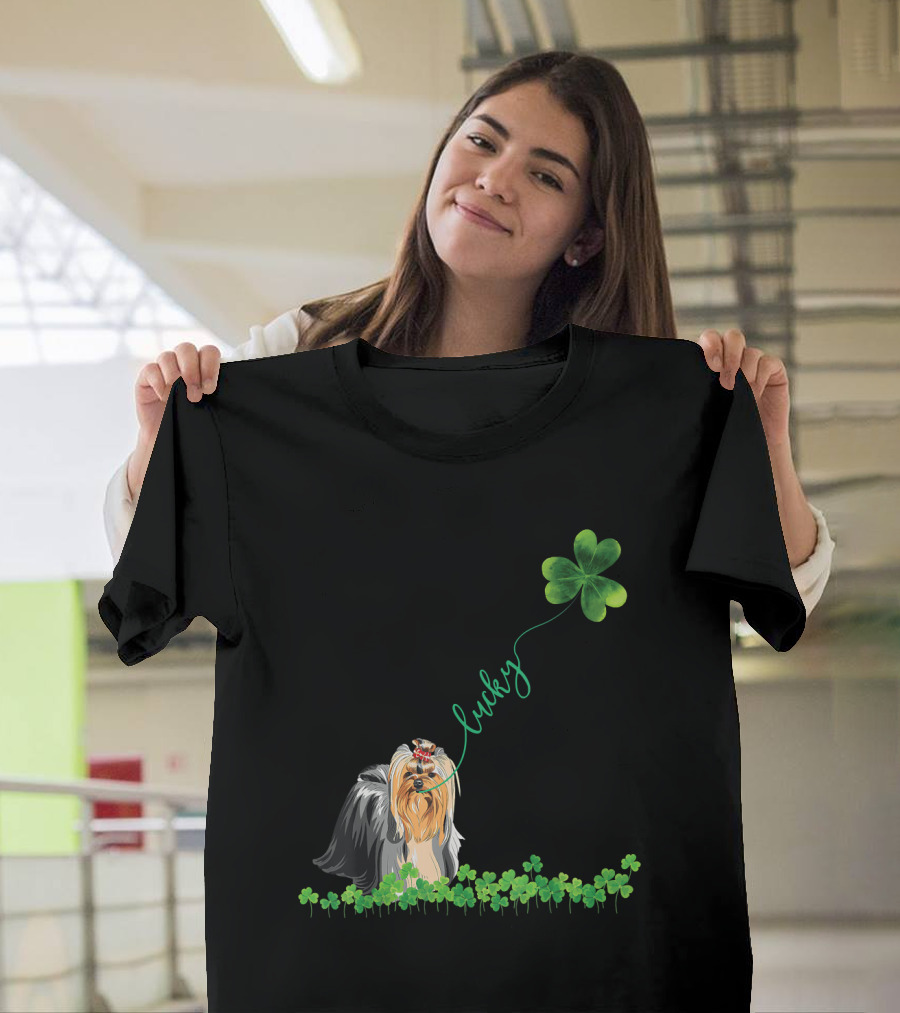 Lucky Yorkie Dog Shamrock St Patrick Day T-Shirt