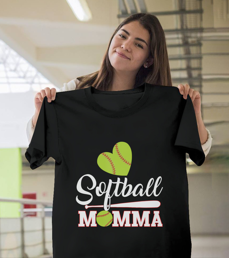 Softball Momma Heart and Bat T-Shirt