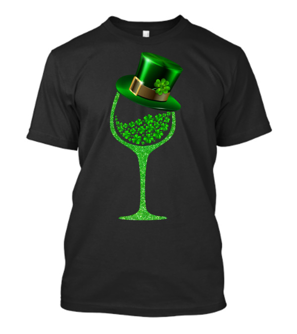 St Patrick's Day Leprechaun Hat Shamrock Wine Glass T-Shirt