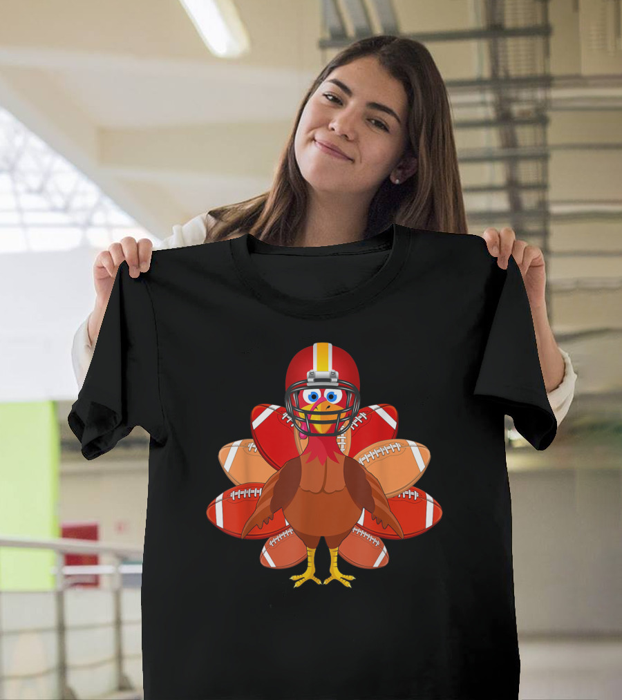 Turkey Football Helmet Thankful Footballs T-Shirt