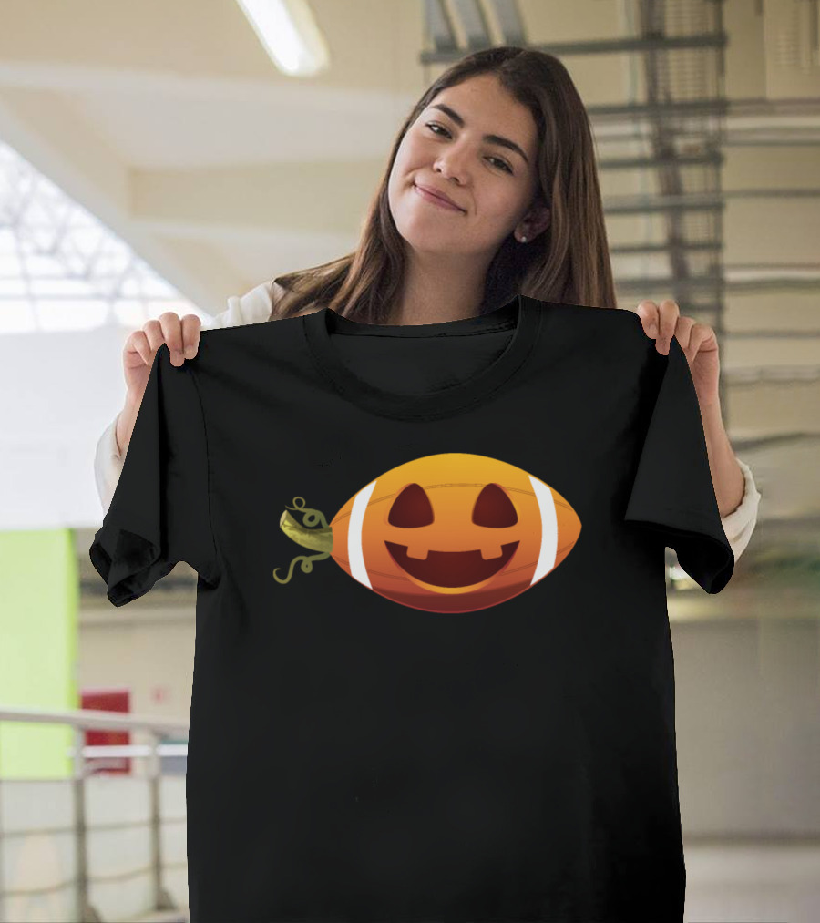 American Football Pumpkin Jack-O'-Lantern Face Halloween T-Shirt