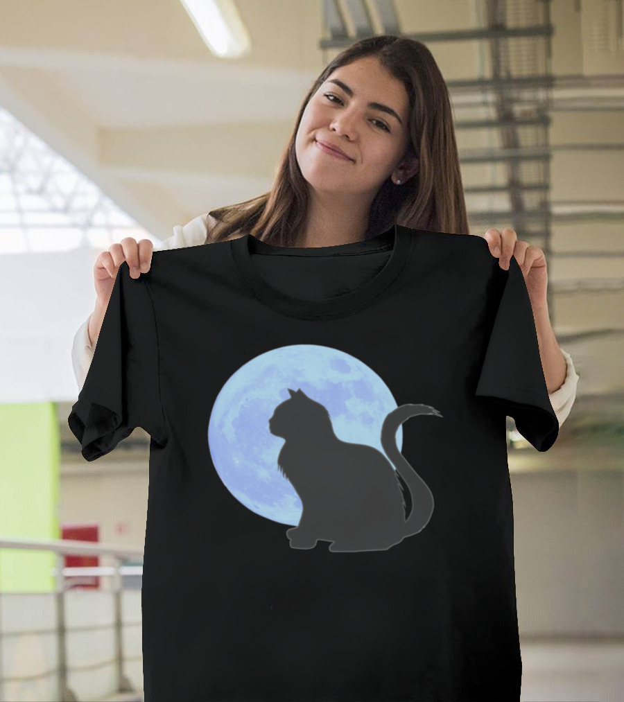 Cat Moon Blue Gothic Halloween Animals Cat Moon T-Shirt