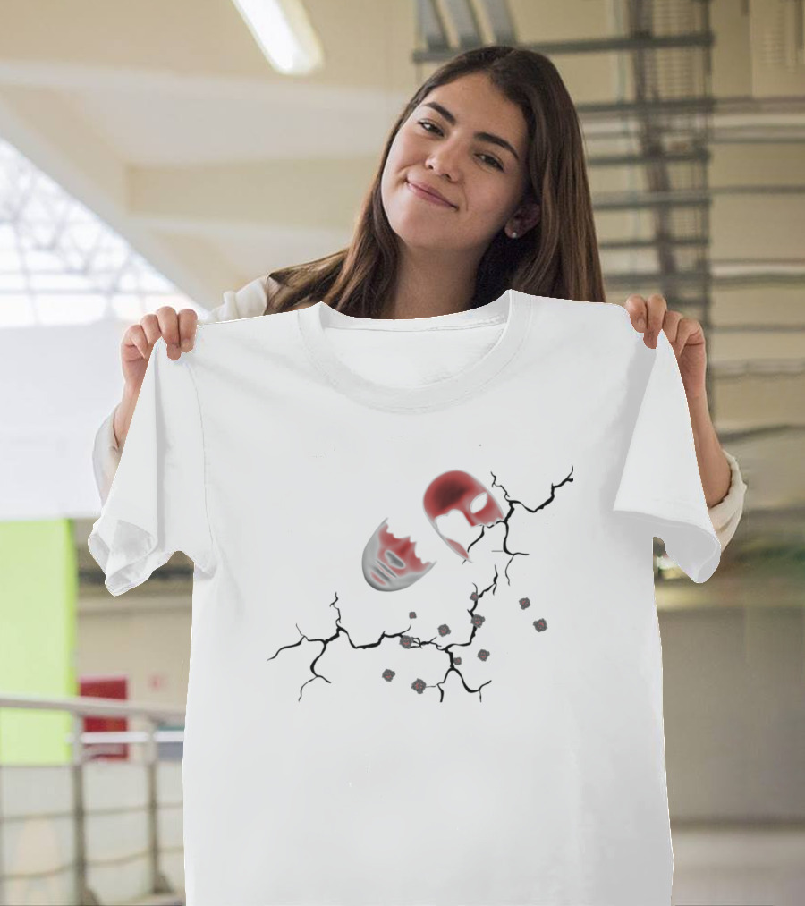 Cracked Mask with Creepy Red Shading and Angular Features T-Shirt
