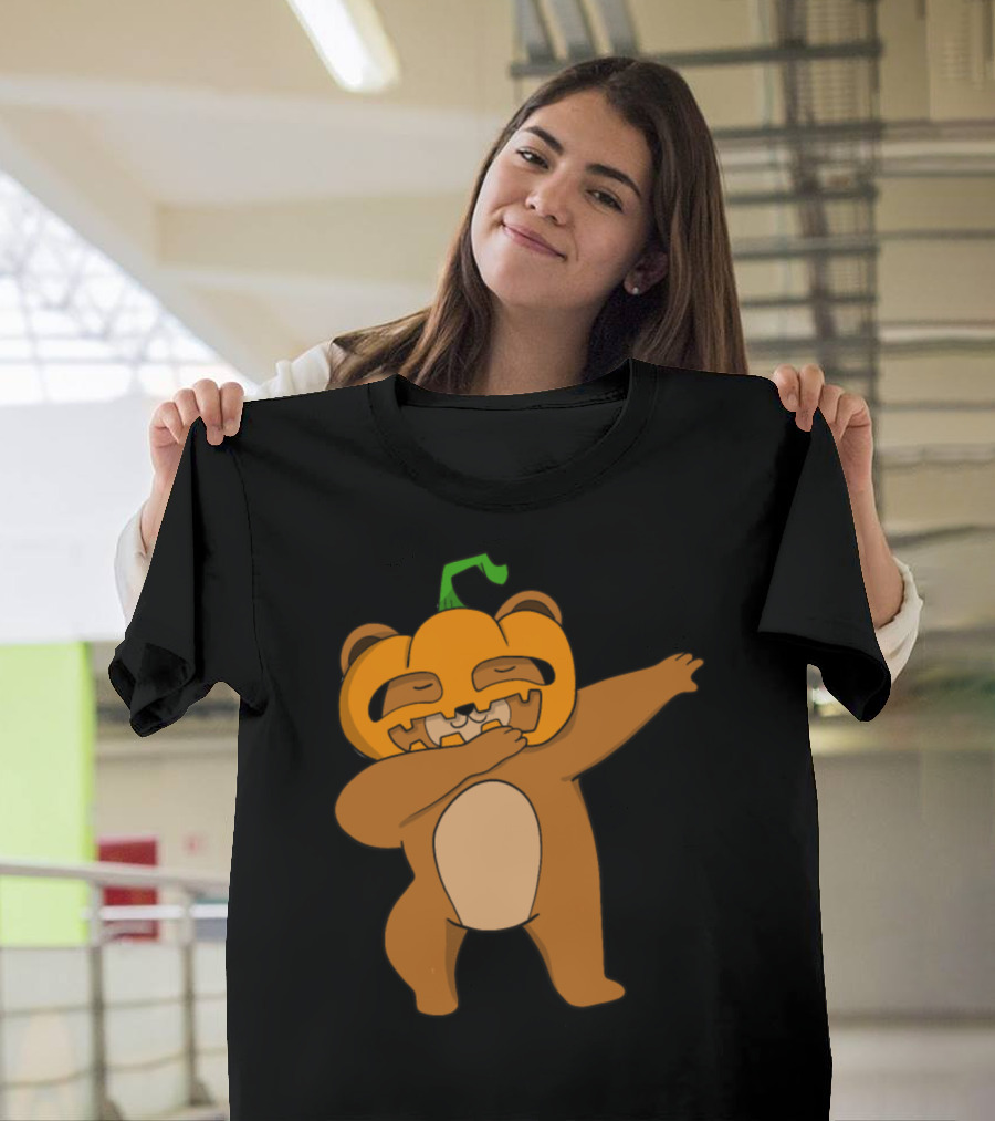 Dabbing Pumpkin Mask Bear Halloween T-Shirt