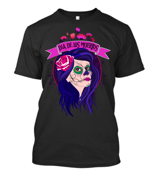 Día De Los Muertos Pretty Girl Sugar Skull With Flowers T-Shirt