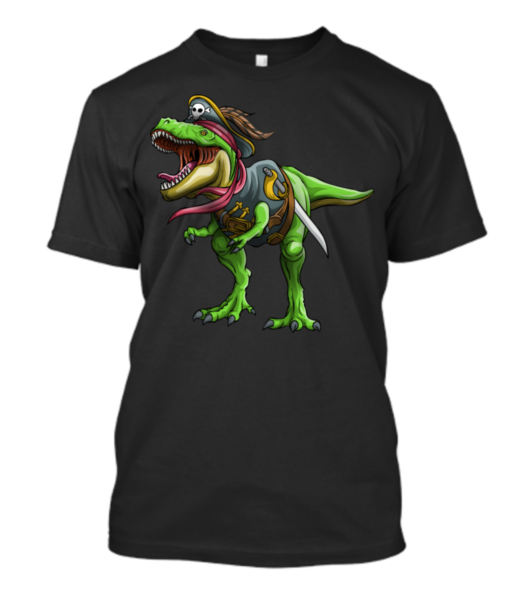 Jolly Roger Dinosaur Rex Pirate With Sword And Skull Hat T-Shirt