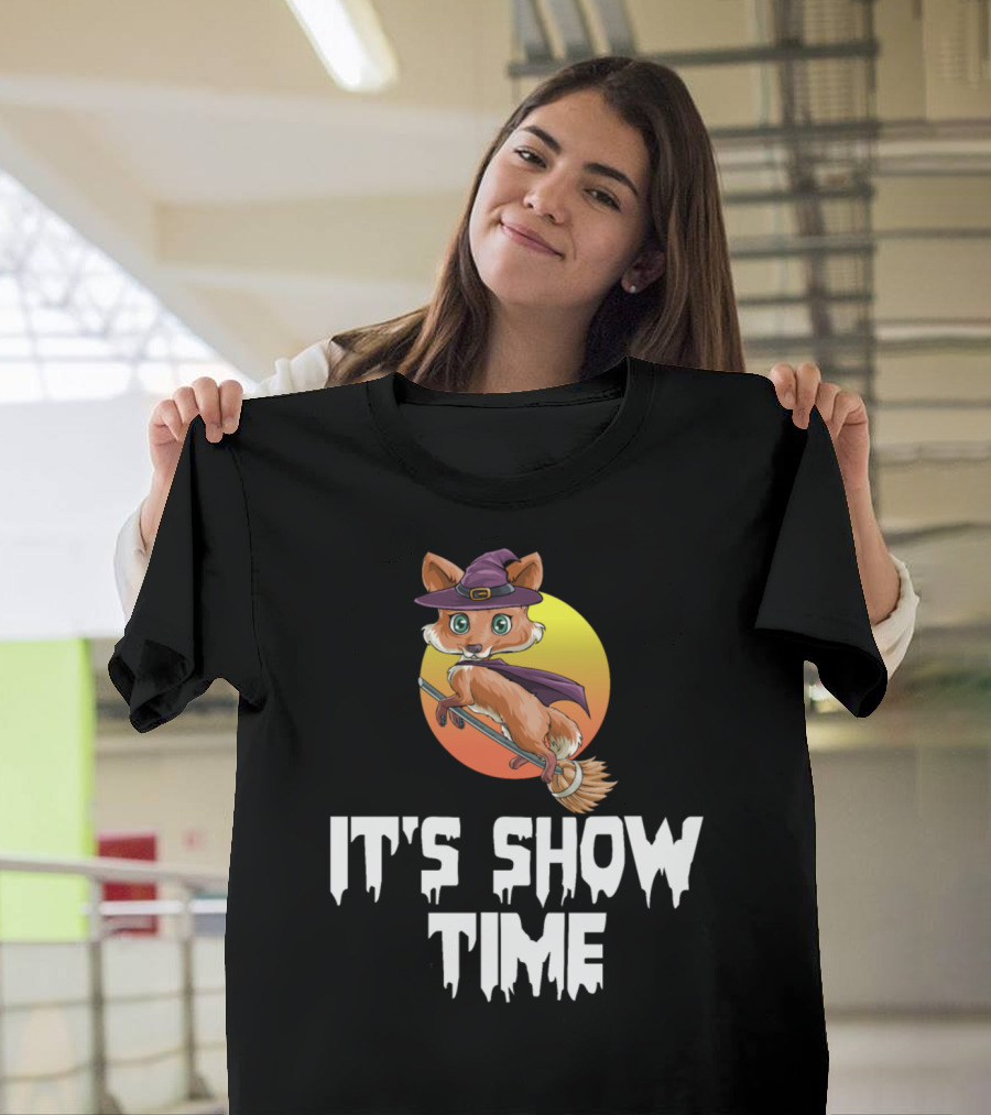 It's Show Time Fox Witch on Broomstick T-Shirt