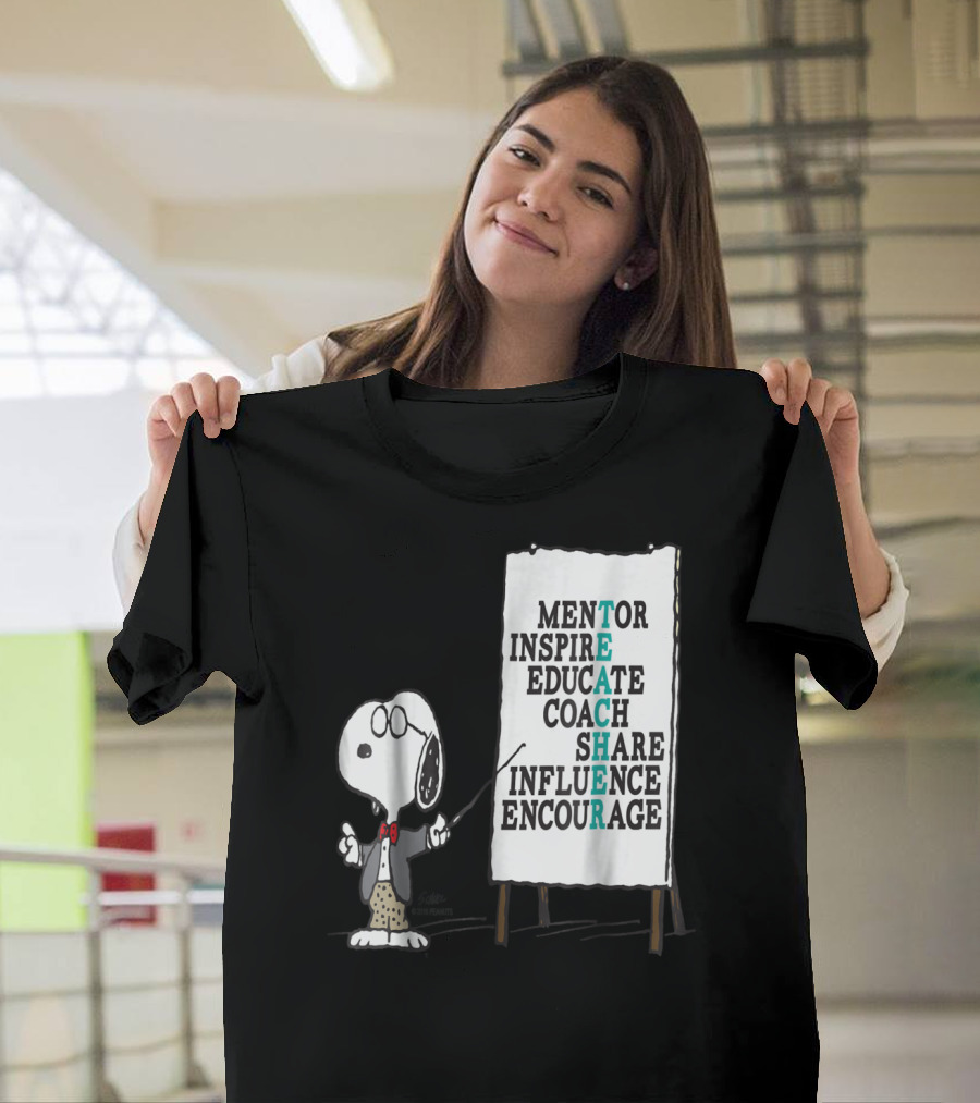 Peanuts Snoopy Mentor Inspire Educate Coach Share Influence Encourage Teacher Notes T-Shirt