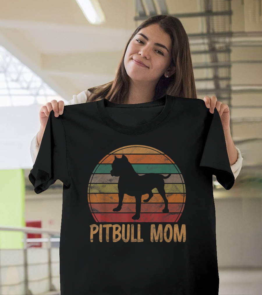 Retro Pitbull Mom Dog Lover Pet Mother Vintage Sunset T-Shirt