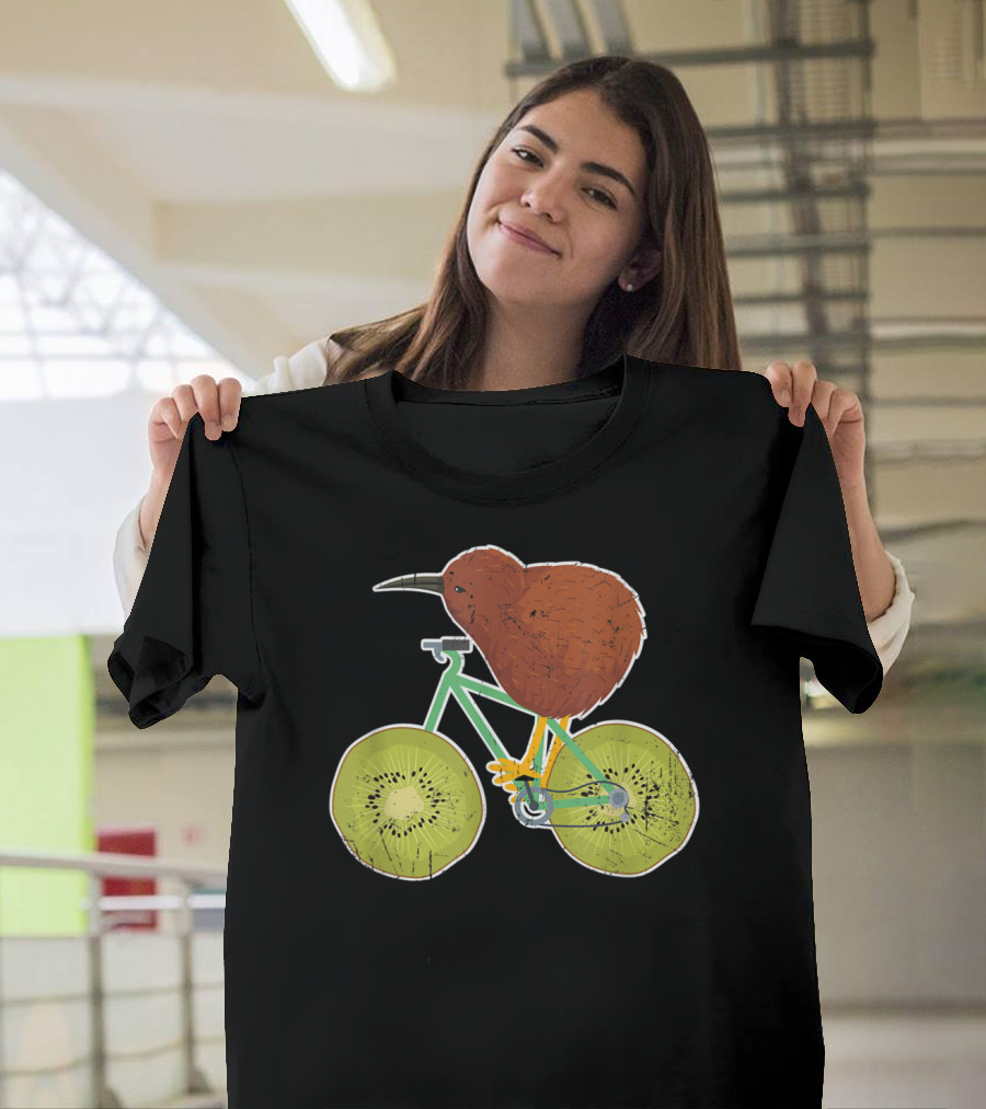 New Zealand Kiwi Bird Riding Kiwi Fruit Bicycle T-Shirt