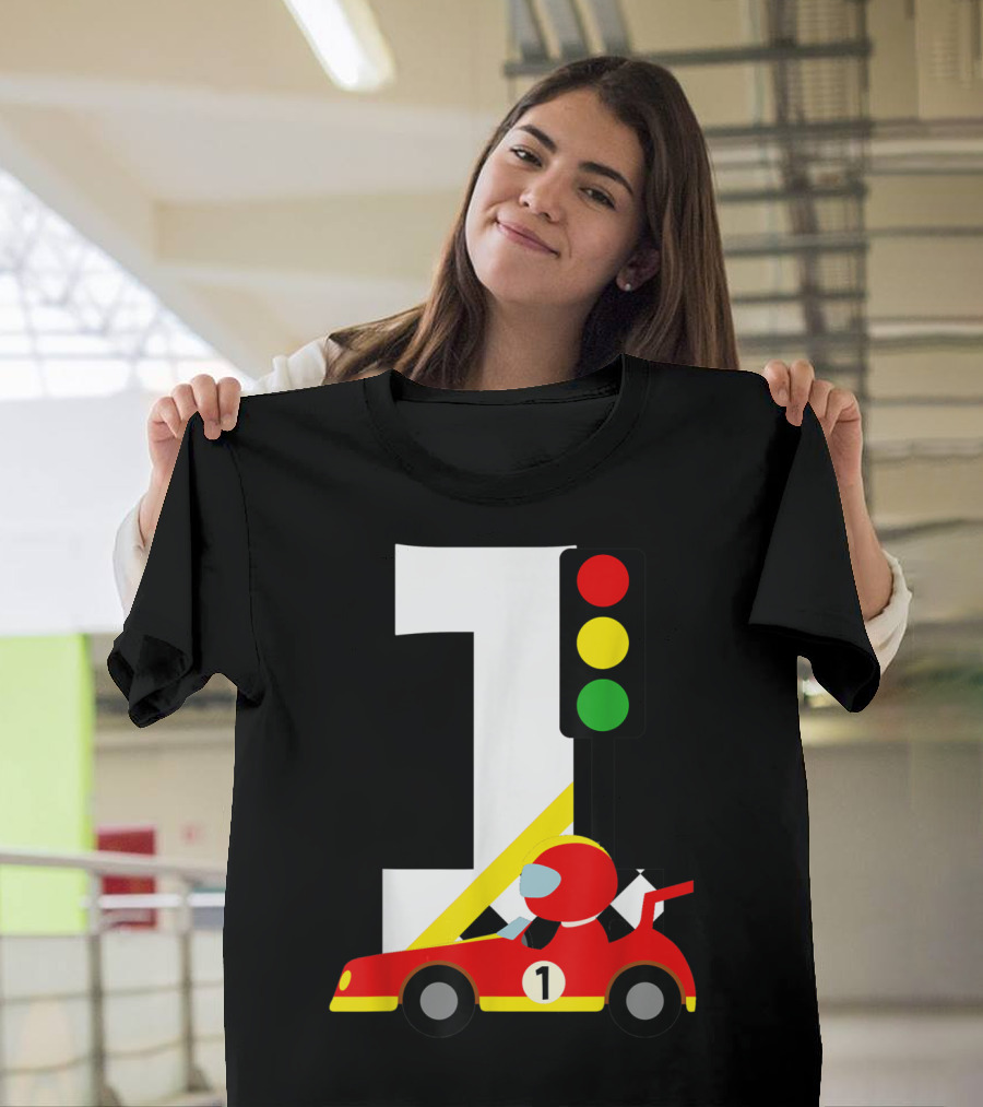 1st Birthday Race Car Racer with Number 1 and Traffic Light T-Shirt