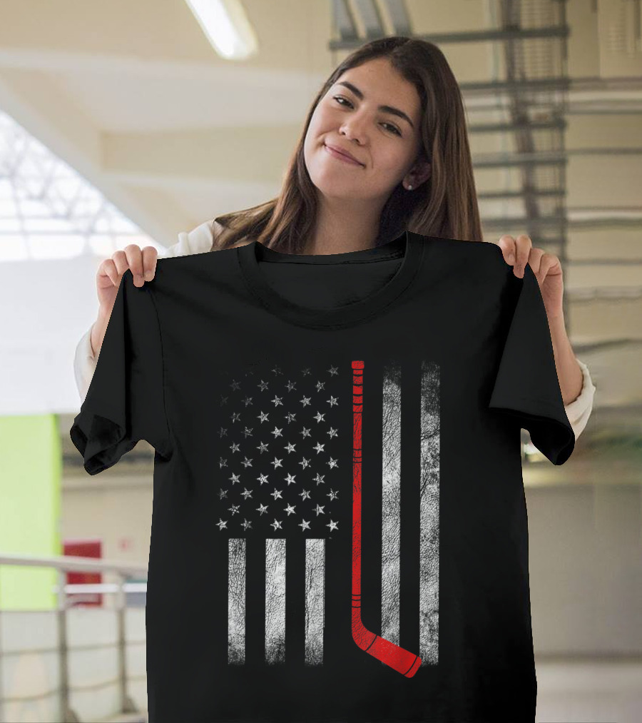 American Flag Hockey Stick American Flag Hockey T-Shirt