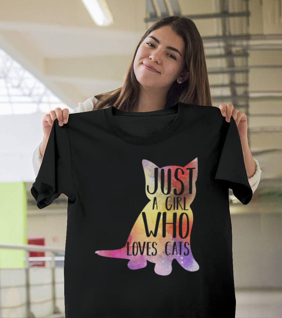Just a Girl Who Loves Cats Rainbow Galaxy Cat T-Shirt