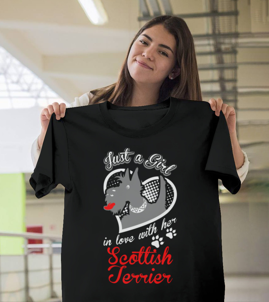 Just A Girl In Love With Her Scottish Terrier Paw Prints Heart T-Shirt