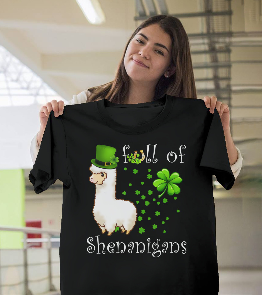 Full Of Shenanigans Alpaca with Clover and Green Hat for St Patrick's Day T-Shirt