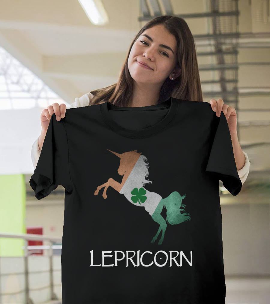 Lepricorn Irish Unicorn with Shamrock and Tricolor T-Shirt