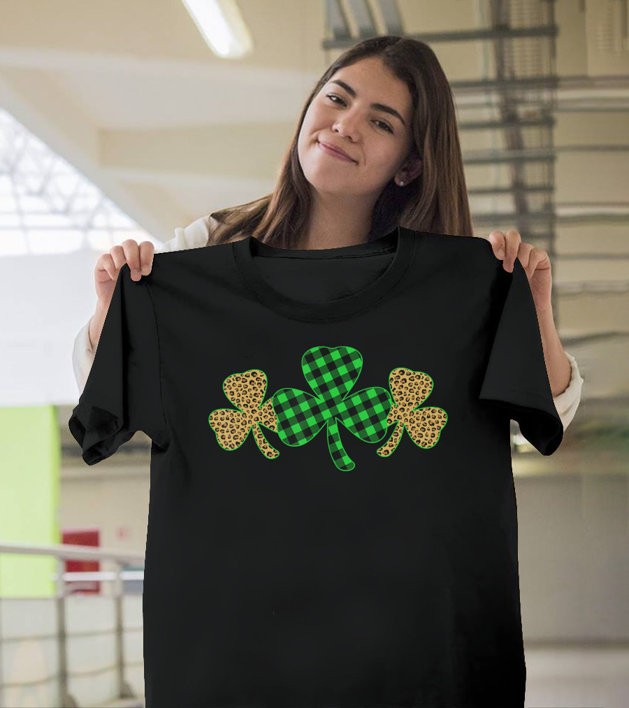 Shamrock Leopard Plaid Clover Women T-Shirt
