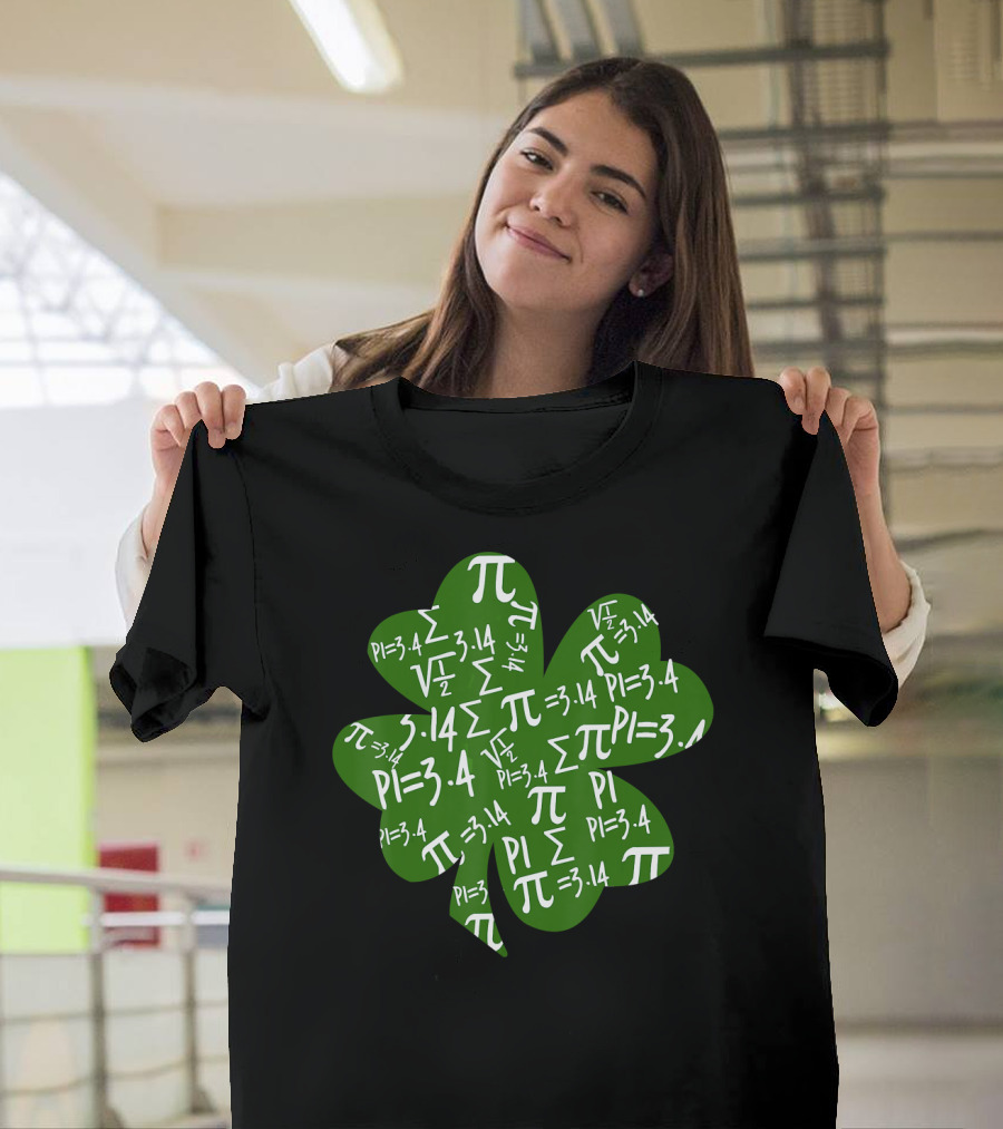 St. Patrick's Day Green Shamrock with Symbols and Pi Equations T-Shirt