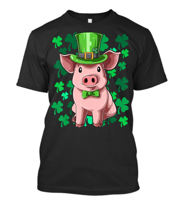 St. Patrick's Day Pig Leprechaun Hat And Shamrocks Lucky Irish T-Shirt