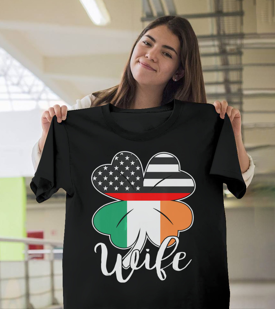 St. Patrick's Day US Flag Irish Wife Shamrock T-Shirt