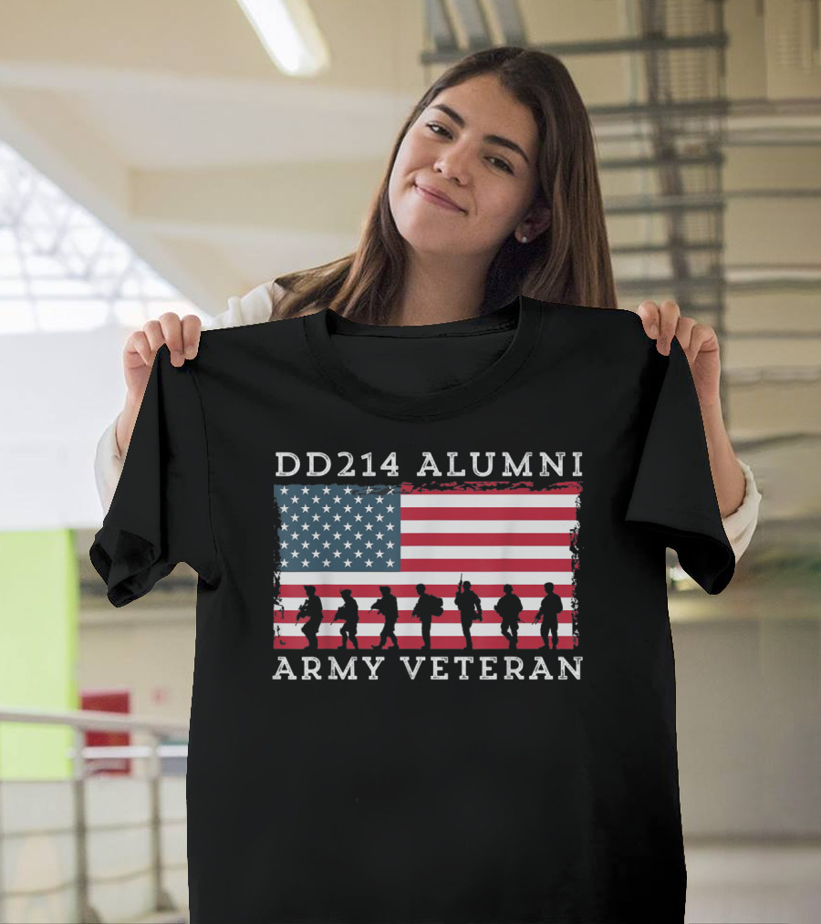 Dd214 Alumni Army Veteran American Flag T-Shirt